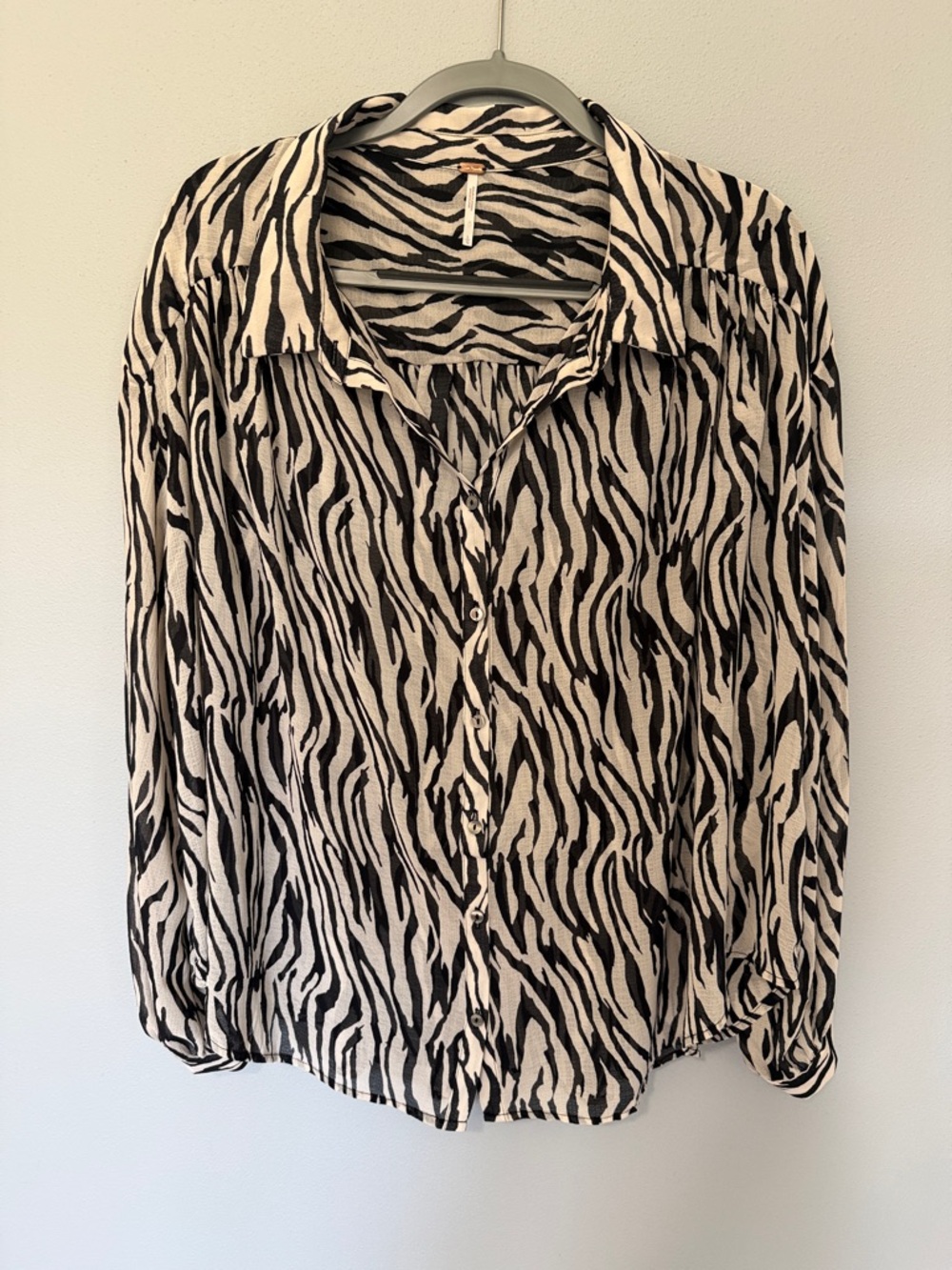 Free People Black & Cream Zebra Print Button-Front Blouse